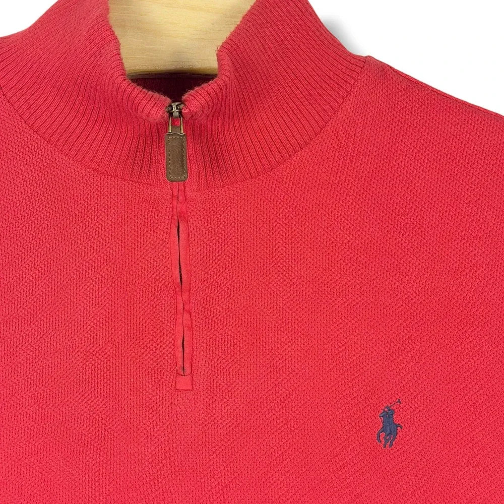 Polo Ralph Lauren Quarter Zip Men XL Red Elbow Patch Pima Cotton Pullover Preppy